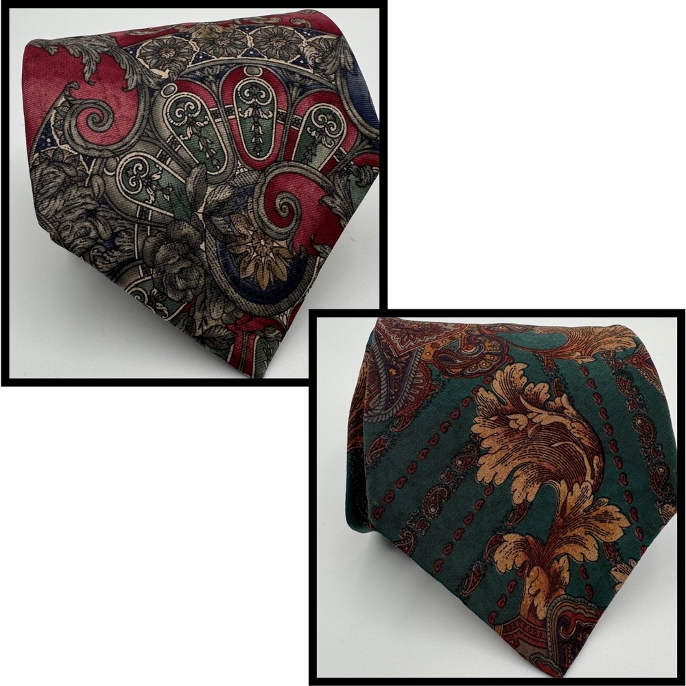 Vintage Mallory and Church Neck Tie Lot of 2 Paisley Floral Silk Classic Career
